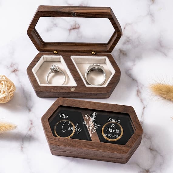 Wooden Double Slot Ring Box